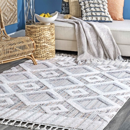Nuloom Journey Shaggy Checkered Tiles Tassel Area Rug 5ft 3in x 7ft 7in KKLR02B-53077